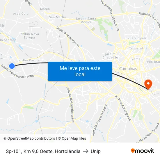 Sp-101, Km 9,6 Oeste, Hortolândia to Unip map