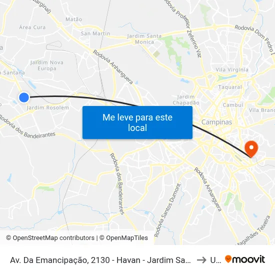 Av. Da Emancipação, 2130 - Havan - Jardim Santa Clara Do Lago, Hortolândia to Unip map