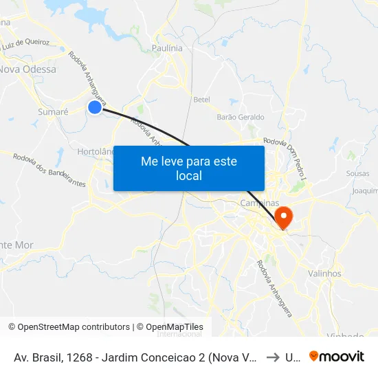 Av. Brasil, 1268 - Jardim Conceicao 2 (Nova Veneza), Sumaré to Unip map