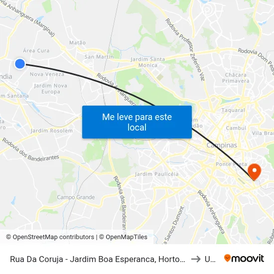 Rua Da Coruja - Jardim Boa Esperanca, Hortolândia to Unip map