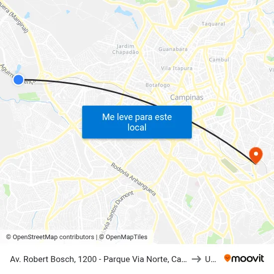 Av. Robert Bosch, 1200 - Parque Via Norte, Campinas to Unip map
