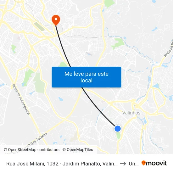 Rua José Milani, 1032 - Jardim Planalto, Valinhos to Unip map