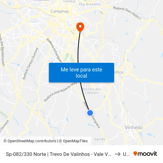 Sp-082/330 Norte | Trevo De Valinhos - Vale Verde, Valinhos to Unip map