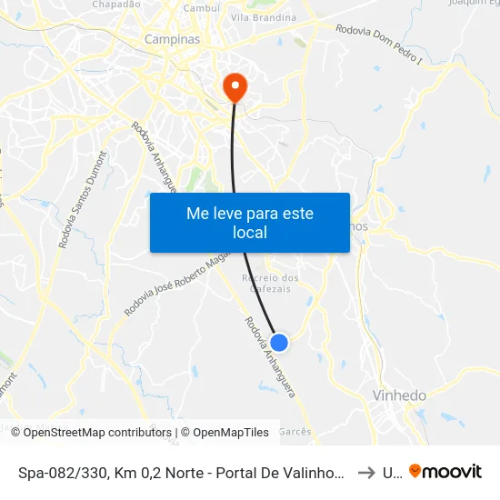 Spa-082/330, Km 0,2 Norte - Portal De Valinhos - Chácaras São Bento, Valinhos to Unip map
