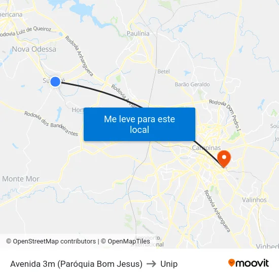 Avenida 3m (Paróquia Bom Jesus) to Unip map