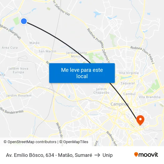 Av. Emílio Bôsco, 634 - Matão, Sumaré to Unip map