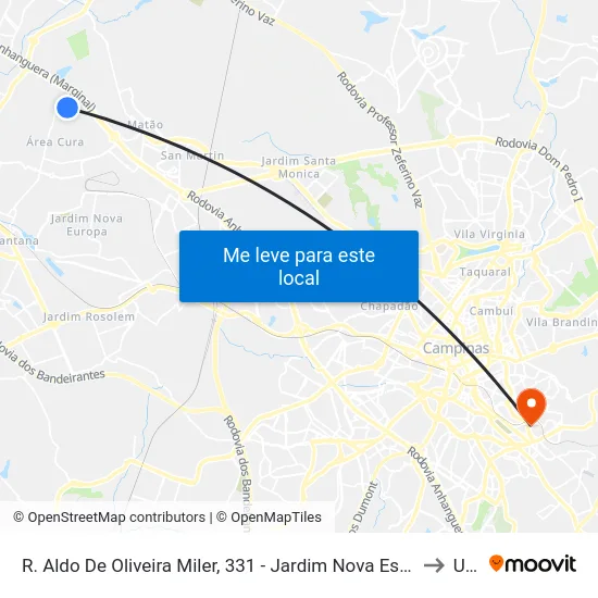 R. Aldo De Oliveira Miler, 331 - Jardim Nova Esperanca Ii, Sumaré to Unip map