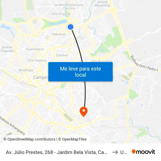 Av. Júlio Prestes, 268 - Jardim Bela Vista, Campinas to Unip map