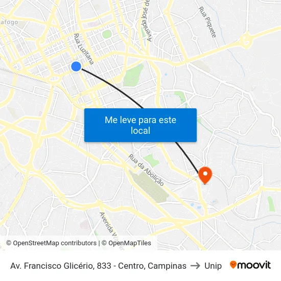 Av. Francisco Glicério, 833 - Centro, Campinas to Unip map