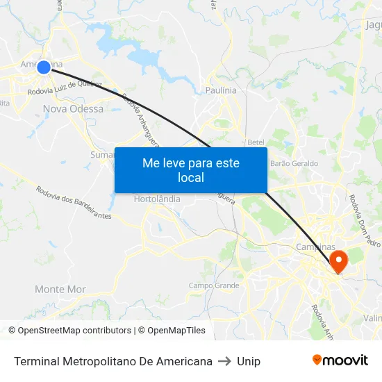 Terminal Metropolitano De Americana to Unip map
