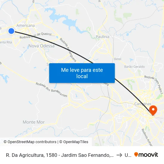 R. Da Agricultura, 1580 - Jardim Sao Fernando, Santa Bárbara D'Oeste to Unip map