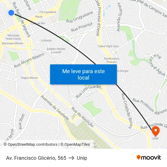 Av. Francisco Glicério, 565 to Unip map