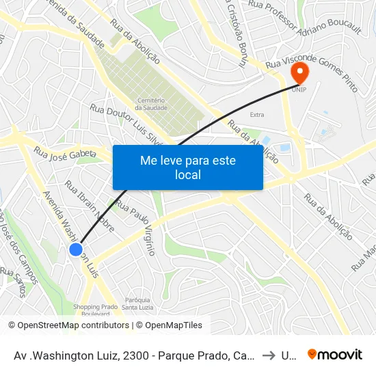 Av .Washington Luiz, 2300 - Parque Prado, Campinas to Unip map