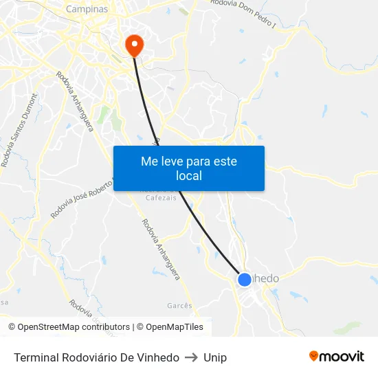 Terminal Rodoviário De Vinhedo to Unip map
