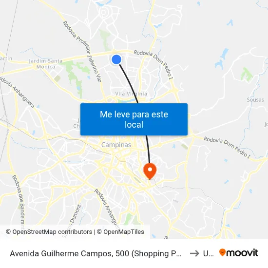 Avenida Guilherme Campos, 500 (Shopping Parque Dom Pedro I) to Unip map