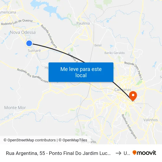 Rua Argentina, 55 - Ponto Final Do Jardim Lucélia - Jardim Lucélia, Sumaré to Unip map