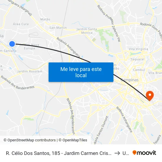 R. Célio Dos Santos, 185 - Jardim Carmen Cristina, Hortolândia to Unip map