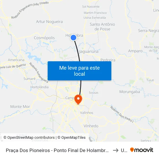 Praça Dos Pioneiros - Ponto Final De Holambra - Secção A, Holambra to Unip map