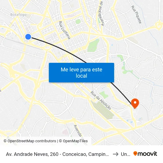 Av. Andrade Neves, 260 - Conceicao, Campinas to Unip map