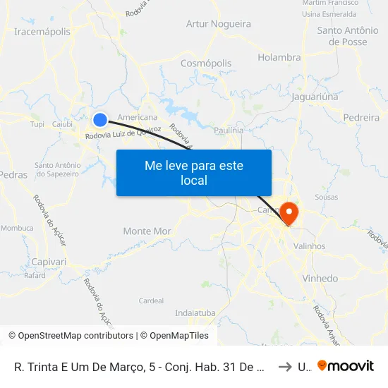 R. Trinta E Um De Março, 5 - Conj. Hab. 31 De Marco (Cohab), Santa Bárbara D'Oeste to Unip map