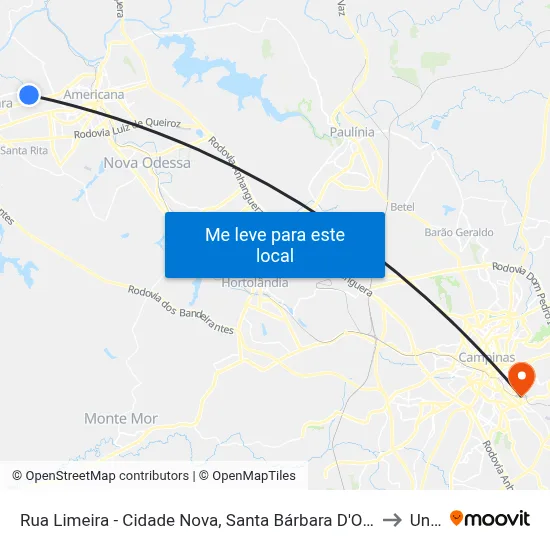 Rua Limeira - Cidade Nova, Santa Bárbara D'Oeste to Unip map