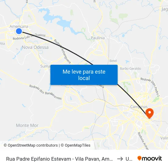 Rua Padre Epifanio Estevam - Vila Pavan, Americana to Unip map