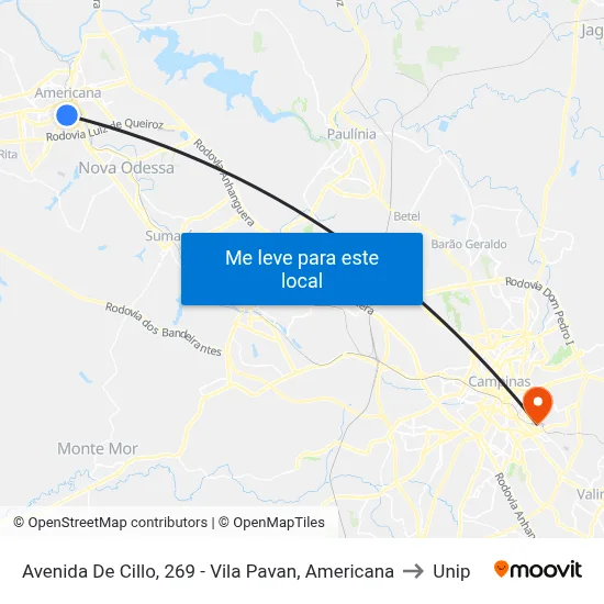 Avenida De Cillo, 269 - Vila Pavan, Americana to Unip map