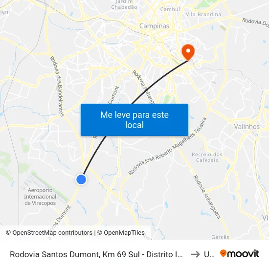 Rodovia Santos Dumont, Km 69 Sul - Distrito Industrial, Campinas to Unip map