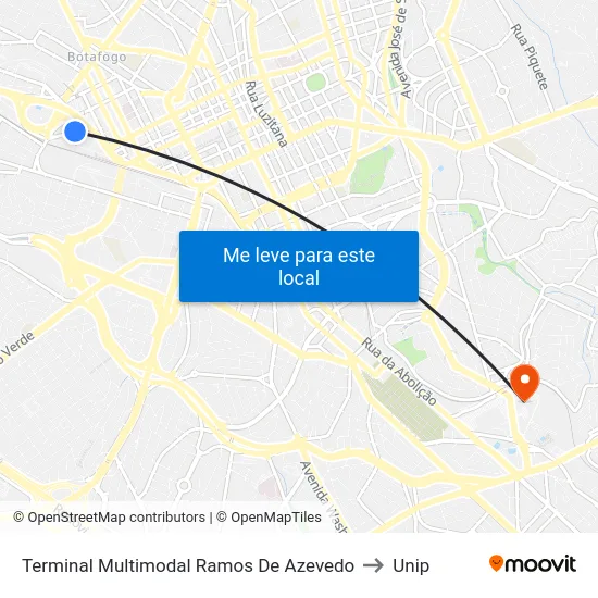 Terminal Multimodal Ramos De Azevedo to Unip map