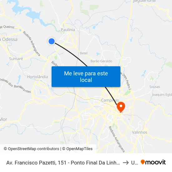 Av. Francisco Pazetti, 151 - Ponto Final Da Linha 664 - São Bento, Paulínia to Unip map