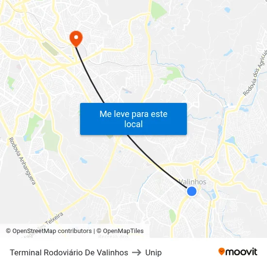 Terminal Rodoviário De Valinhos to Unip map