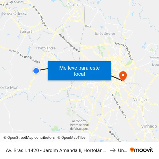 Av. Brasil, 1420 - Jardim Amanda Ii, Hortolândia to Unip map