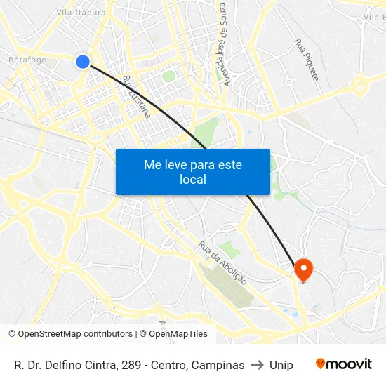 R. Dr. Delfino Cintra, 289 - Centro, Campinas to Unip map