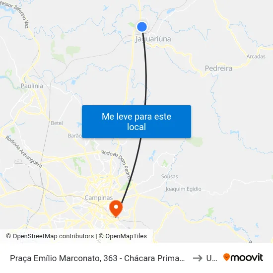 Praça Emílio Marconato, 363 - Chácara Primavera, Jaguariúna to Unip map