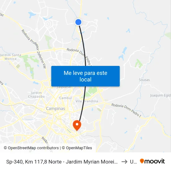Sp-340, Km 117,8 Norte - Jardim Myrian Moreira Da Costa, Campinas to Unip map