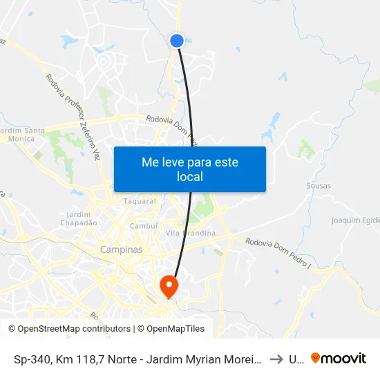 Sp-340, Km 118,7 Norte - Jardim Myrian Moreira Da Costa, Campinas to Unip map