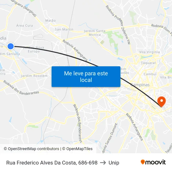 Rua Frederico Alves Da Costa, 686-698 to Unip map