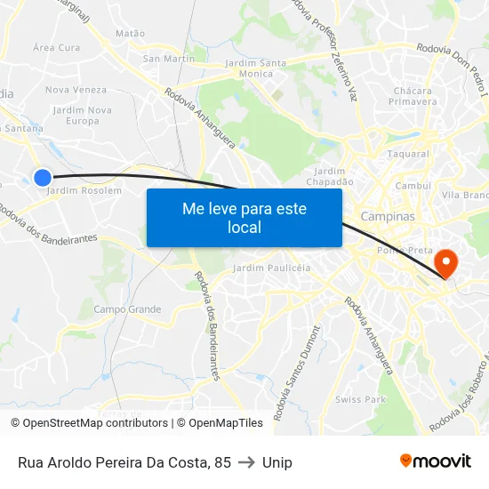Rua Aroldo Pereira Da Costa, 85 to Unip map