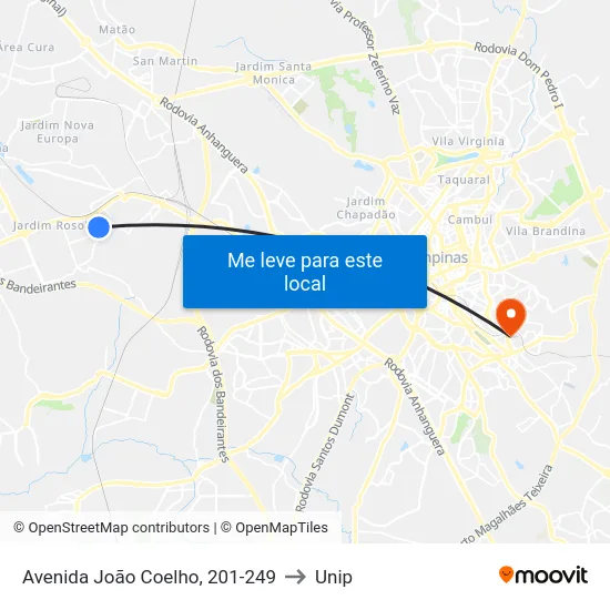 Avenida João Coelho, 201-249 to Unip map