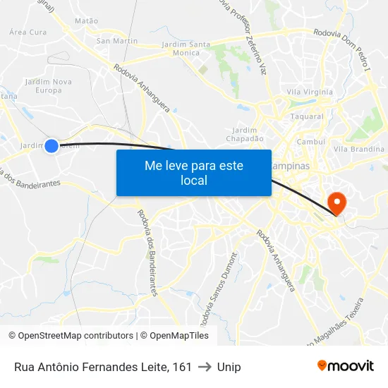 Rua Antônio Fernandes Leite, 161 to Unip map