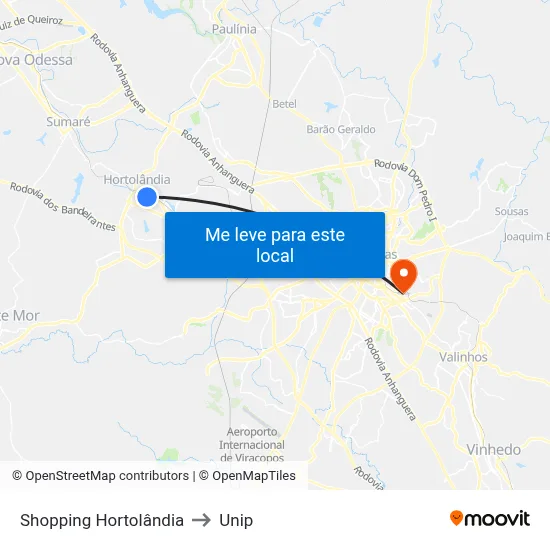 Shopping Hortolândia to Unip map