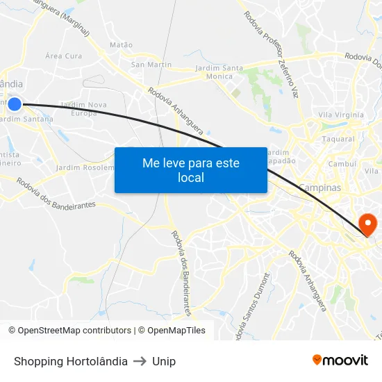Shopping Hortolândia to Unip map