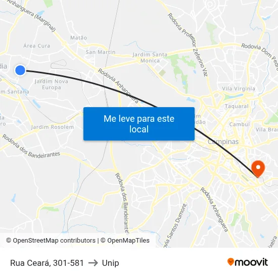 Rua Ceará, 301-581 to Unip map
