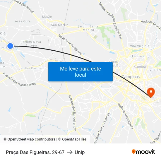 Praça Das Figueiras, 29-67 to Unip map