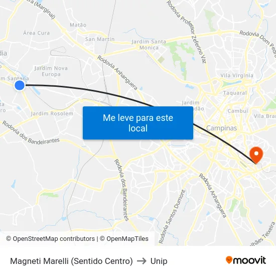 Magneti Marelli (Sentido Centro) to Unip map
