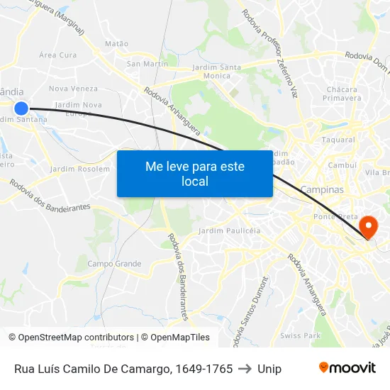 Rua Luís Camilo De Camargo, 1649-1765 to Unip map