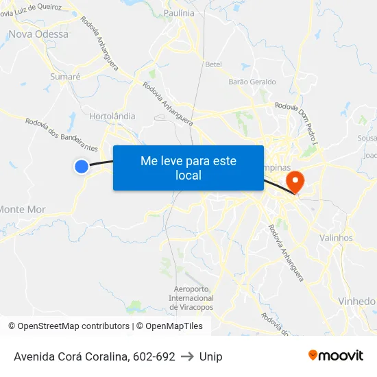 Avenida Corá Coralina, 602-692 to Unip map