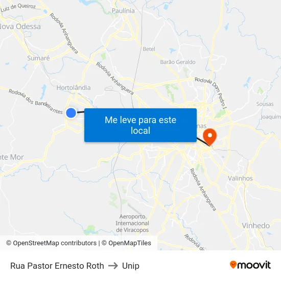 Rua Pastor Ernesto Roth to Unip map