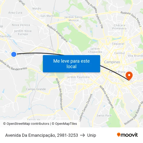 Avenida Da Emancipação, 2981-3253 to Unip map