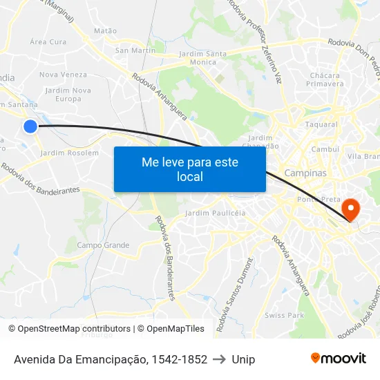 Avenida Da Emancipação, 1542-1852 to Unip map